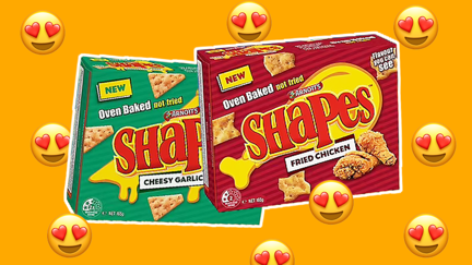 Arnott's have launched new Cheesy Garlic Pizza and Fried Chicken Shapes